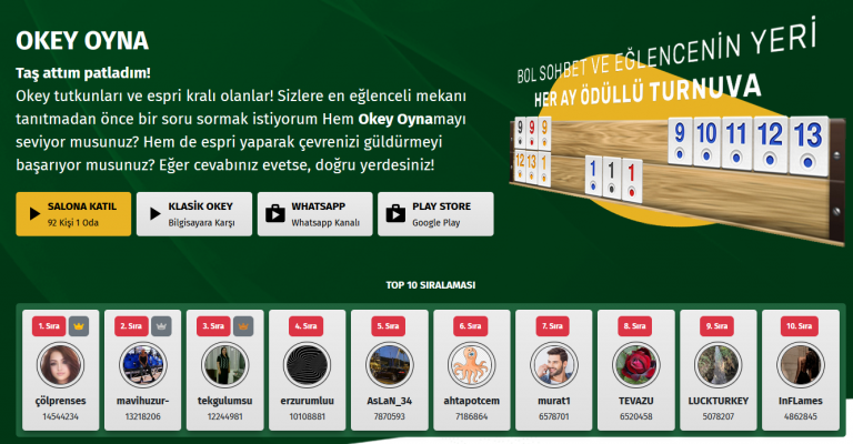 Okey En İyi Sanal Okey Platformları Okey Siteleri
